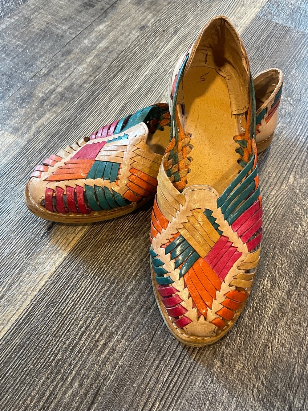 Handwoven Multicolor Leather Huarache Flats - Women's Comfort Slip-Ons